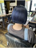 ブルーブラック ボブ 切りっぱなし ケアブリーチ