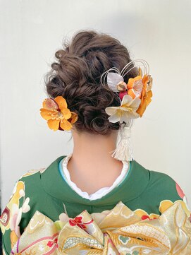 ヘアー アイス カンナ(HAIR ICI Canna) お呼ばれヘアアレンジウェーブミディアム立体リボンヘアー