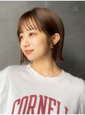 外ハネボブ　ワイドバング　美髪　チェリーブラウン　丸顔