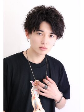 ネイビー(NAVY) グロッシートランクスヘア 無造作パーマ ソフトツーブロック