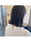 ネイビーグレージュ/前下りボブ/外ハネボブ/鎖骨ミディアム