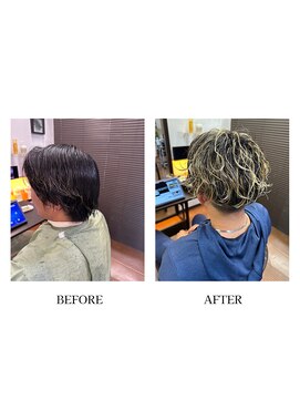 ヘアーメイク クーラ 行橋店(Hair make CURA) メンズハイライト波巻きスパイラルパーマ似合わせカット