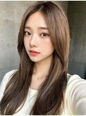 ワンカールレイヤー美髪エアリーロングカーキブラウン