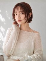 プリモ ココ 鍋島店(Primo coco.)&nbsp;顔周りレイヤー 切りっぱなしボブ 暖色系カラー ピンクブラウン