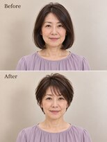 aptas 青山/表参道 白髪染め/白髪ぼかしハイライト/ボリュームアップエクステ&nbsp;50代の大人ショート｜表参道・青山