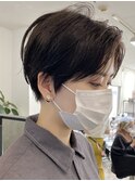 センターパートショート 前髪なし 黒髪 簡単スタイリング