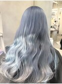14221ブリーチ＆ダブルカラーインナーネイビーブルーカラー