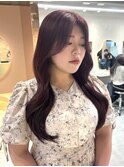 韓国　レイヤーカット　顔まわりカット　レッドブラウン　