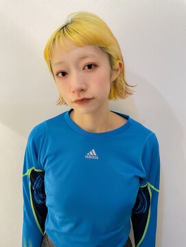 テトラ バイ ネオリーブ 横浜西口店(tetra by neolive) 切りっぱなしボブタッセルボブ個性派イエロー横浜【成田】