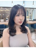 くびれヘア/顔周り/韓国/レイヤーカット/黒髪/ロング/前髪北千住