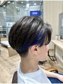 マッシュ×2ブロック×インナーカラー×センター分け×ブルー