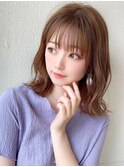 ミニウルフ前髪パーマ韓国くびれミディアムチェリーブラウン