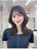 黒髪韓国小顔レイヤーイメチェン暗めオリーブグレークラゲヘアー
