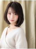丸みボブ/内巻きボブ/大人ミディアムヘア/透明感カラー/暗髪e