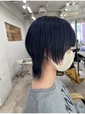 ネイビーブルー×ウルフレイヤーカット夏くびれヘアブリーチ所沢