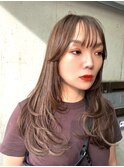 韓国風ワンカールロングレイヤーブラウンベージュ