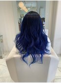 ブルー×グラデーションカラー/韓国風/韓国ヘア/派手髪/暗髪