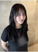 顔まわりカットレイヤーカットロングダークカラー中区袋町