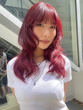 ノラギンザユー(NORA GINZA/U) 暖色カラーチェリーピンクレイヤーカットチェリーレッド