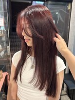 ノラ ヘアーサロン(NORA HAIR SALON) 【大久保】ブリーチなしでもできるワインレッド顔まわりレイヤー