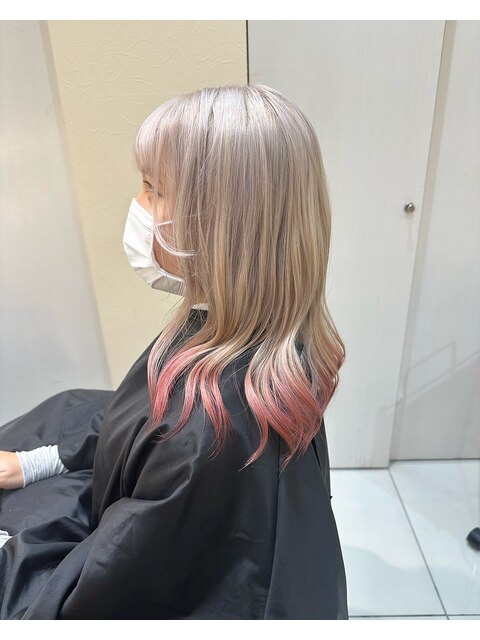 ホワイト×裾ピンク