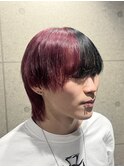 10代/20代/ボルドー/MIXデザインカラー/ウルフカット