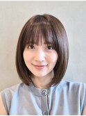 表参道酸性ストレートパーマ艶髪セミロングレイヤーベージュ40代