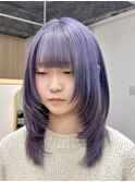 ◇ココアブラウンボルドーミディアムレイヤーウルフカット[船橋]