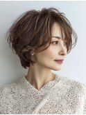 ミセスショートボブ白髪ぼかし脱白髪染め40代50代60代♪