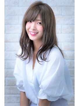 ヘアーアートシフォン 池袋西口店(Hair art chiffon) 斜めバングクラシカルワンレンセンターパート厚めバングボルドー