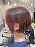 ショート、インナーカラー、ピンク