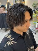 メンズボブ波巻きパーマツイストスパイラルパーマサーフカール