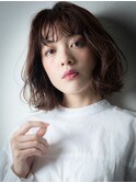 ミルクティーカラーゆるふわAラインボブパーマu戸田公園30代40代