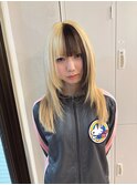 くびれヘアアプリコットオレンジ夏ハイライトカラーレイヤー