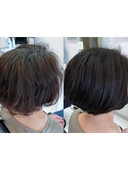 【白髪染め(リタッチ)￥3850】女性スタッフが髪のお悩みを解決！グレイカラーでも艶やかな美髪へ。
