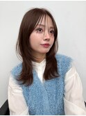薄め前髪ナチュラルミディアムレイヤー×透明感カラー