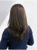 ロングオリーブベージュ顔周りレイヤー韓国ヘア_ba583981