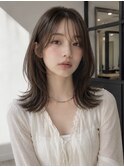 20代30代◎韓国風シースルーバングくびれヘア×透明感ベージュ