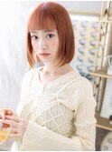 ぱっつん前髪ミルクティーピンク小顔ミニボブh3戸頭10代20代30代