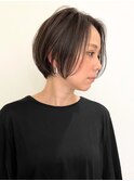 ハイライト白髪ぼかしダブルカラーインナーカラーショートボブ