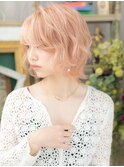 外国人風ハイトーンカラーピンクベージュボブh4大宮10代20代30代
