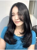 ダークアッシュかきあげバングワンカールレイヤー簡単スタイル