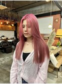 ピンクベージュカラーレイヤーカットケアブリーチ岡山問屋町韓国