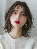 ムウ 難波(MOU)&nbsp;ウルフカットボブルフ黒髪ネビージュ小顔ワンレン20代30代40代