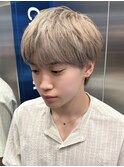 韓国メンズアッシュグレージュカラーシースルーマッシュシルバー