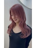 ロングレイヤーフェイスレイヤー韓国くびれヘアブリーチピンク