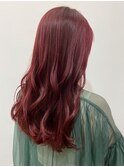 レッドカラー ハイトーンロング 巻き髪ロング 暖色系カラー