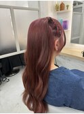 暖色カラー×編み込みハーフアップ