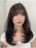 着物ヘア/ダークアッシュ/ミディアムレイヤーカット/郡山
