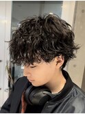 大分メンズショートマッシュウルフ波巻きスパイラルパーマ